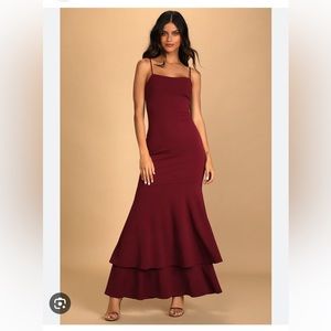 Tier and There Burgundy Tiered Trumpet Hem Maxi Dress in EUC